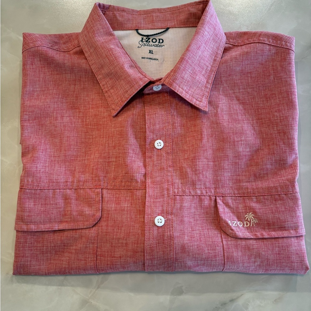 IZOD Saltwater Men’s XL Fishing Beach Red Button-Down Performance Vented Shirt